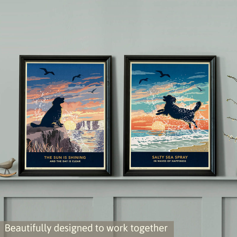 Golden Retriever or Flat-coated Retriever Limited Edition Seaside Print - A Dog Lover’s Gift.