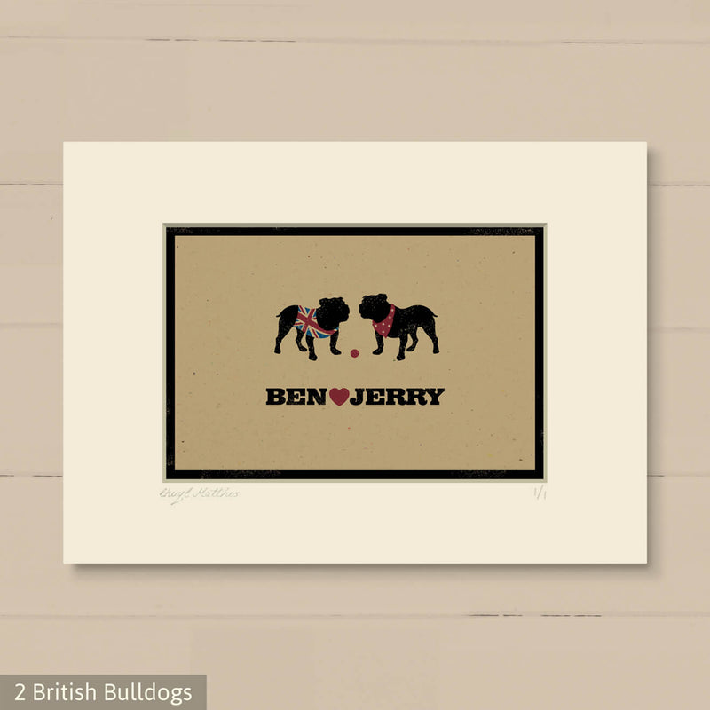 Personalised British Bulldog Print For One Or Two Dogs