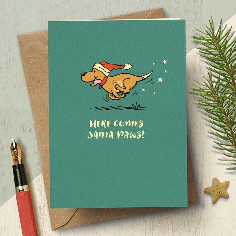 Santa Paws Cartoon Labrador Christmas Card