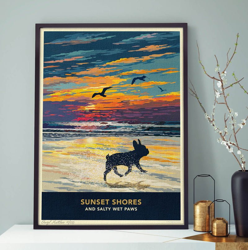 French Bulldog Sunset Beach Print - A Limited Edition Dog Lover’s Gift.