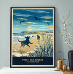 Limited Edition Beach Print of Two Labradors Playing - A Dog Lovers Gift.