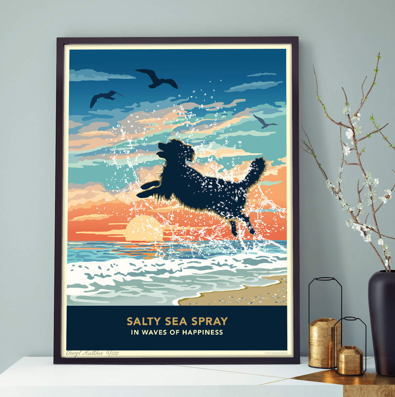 Golden Retriever or Flat-coated Retriever Limited Edition Seaside Print - A Dog Lover’s Gift.