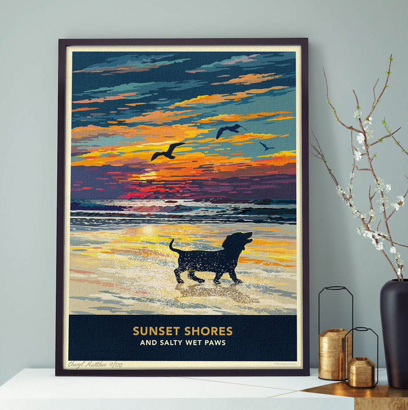 Dachshund Sunset Beach Print - A Limited Edition Dog Lover’s Gift.