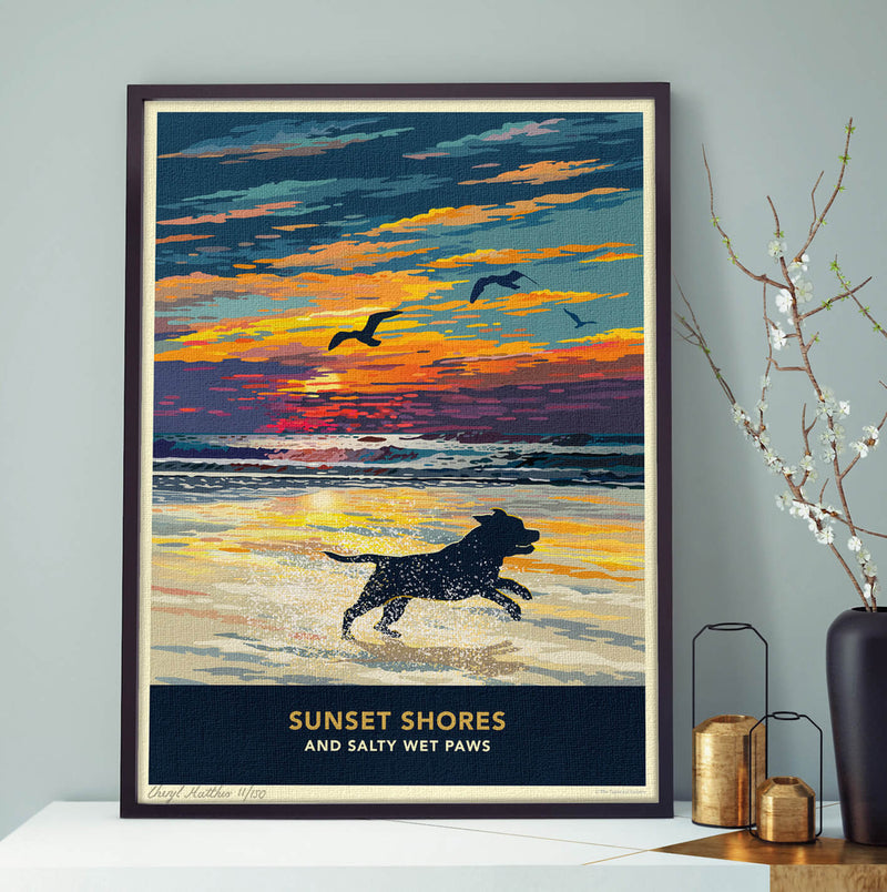 Staffordshire Bull Terrier Sunset Beach Print - A Limited Edition Dog Lover’s Gift.