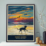 Whippet or Greyhound Sunset Beach Print - A Limited Edition Dog Lover’s Gift.