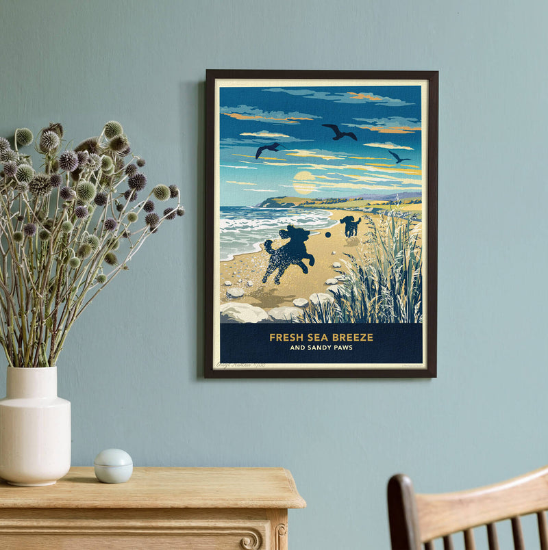 Limited Edition Beach Print of Two Cockapoos Playing - A Dog Lovers Gift.