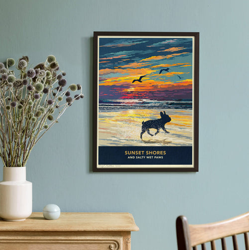 French Bulldog Sunset Beach Print - A Limited Edition Dog Lover’s Gift.