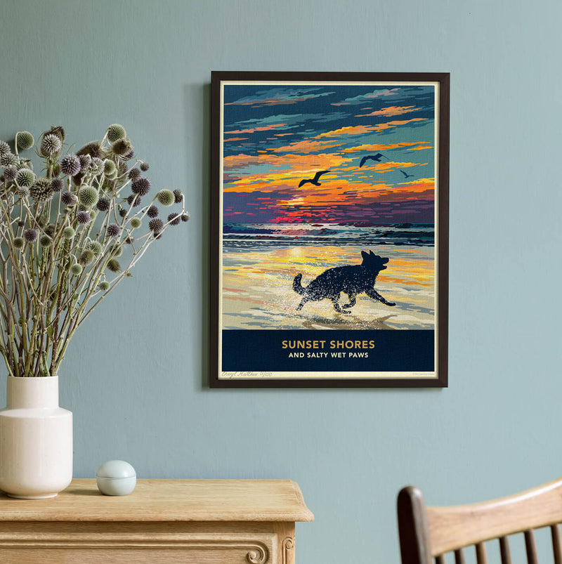 German Shepherd Sunset Beach Print - A Limited Edition Alsatian Dog Lover’s Gift.