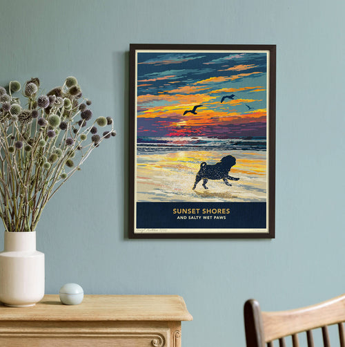 Pug Sunset Beach Print - A Limited Edition Dog Lover’s Gift.