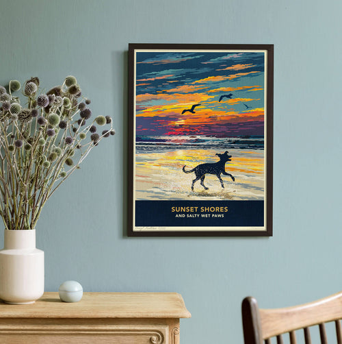 Whippet or Greyhound Sunset Beach Print - A Limited Edition Dog Lover’s Gift.
