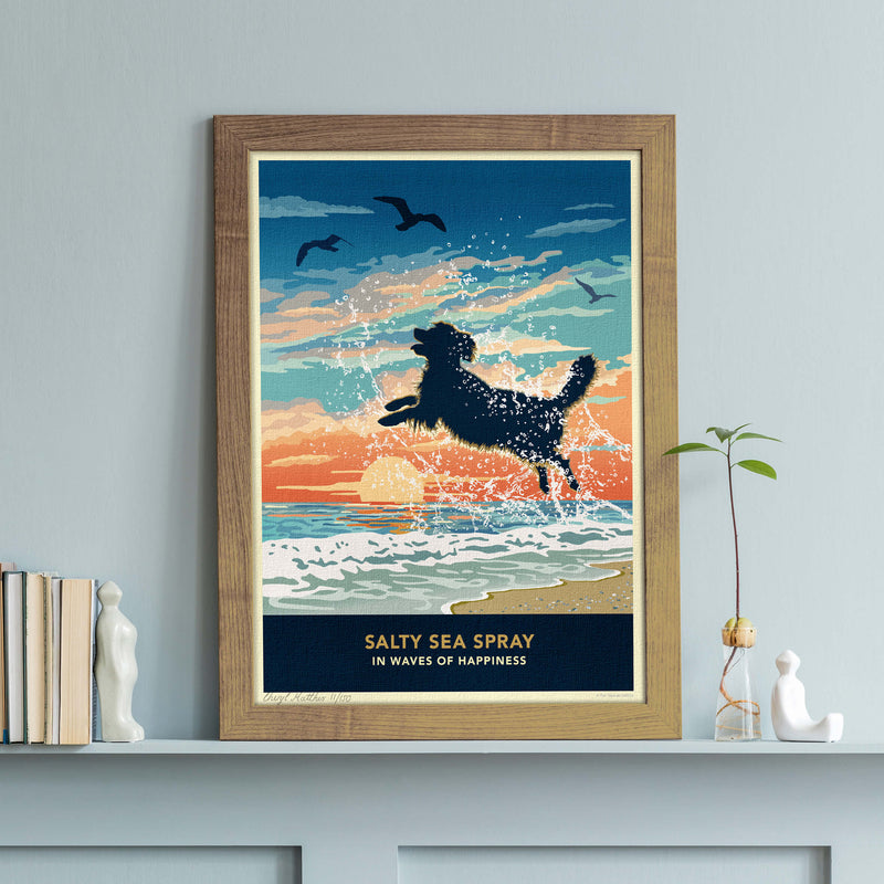 Golden Retriever or Flat-coated Retriever Limited Edition Seaside Print - A Dog Lover’s Gift.