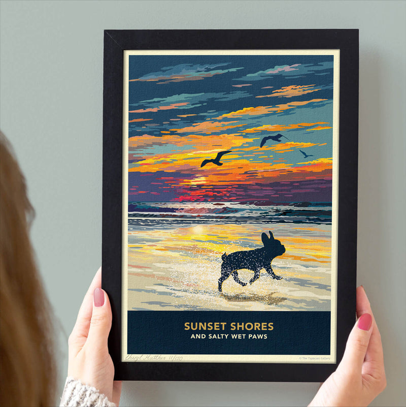 French Bulldog Sunset Beach Print - A Limited Edition Dog Lover’s Gift.