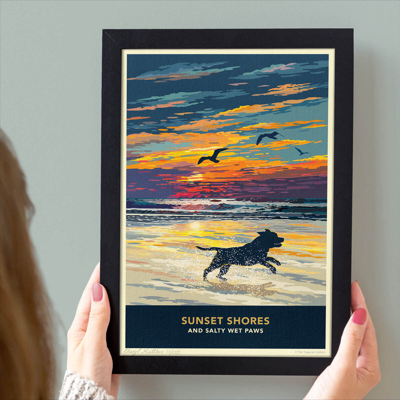Staffordshire Bull Terrier Sunset Beach Print - A Limited Edition Dog Lover’s Gift.