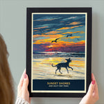 Whippet or Greyhound Sunset Beach Print - A Limited Edition Dog Lover’s Gift.