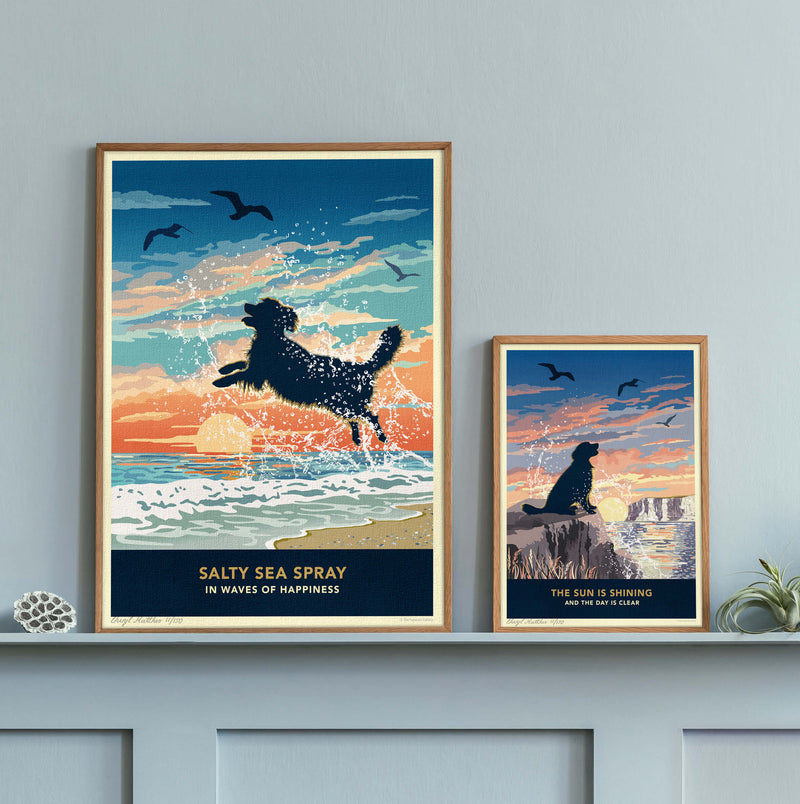 Golden Retriever or Flat-coated Retriever Limited Edition Seaside Print - A Dog Lover’s Gift.