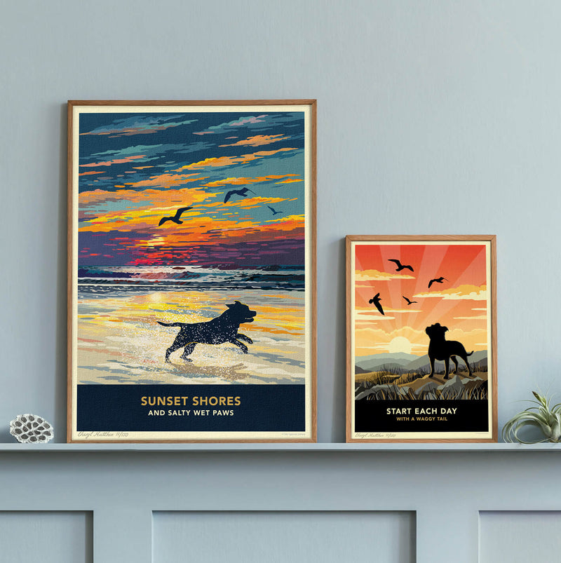Staffordshire Bull Terrier Sunset Beach Print - A Limited Edition Dog Lover’s Gift.
