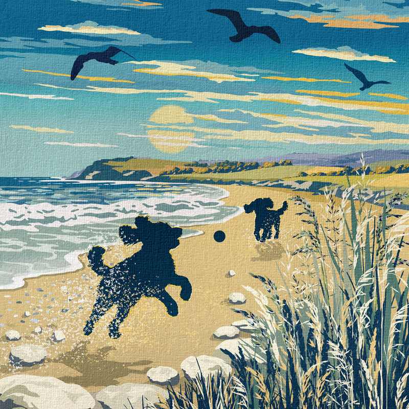 Limited Edition Beach Print of Two Cockapoos Playing - A Dog Lovers Gift.