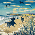 Limited Edition Beach Print of Two Labradors Playing - A Dog Lovers Gift.