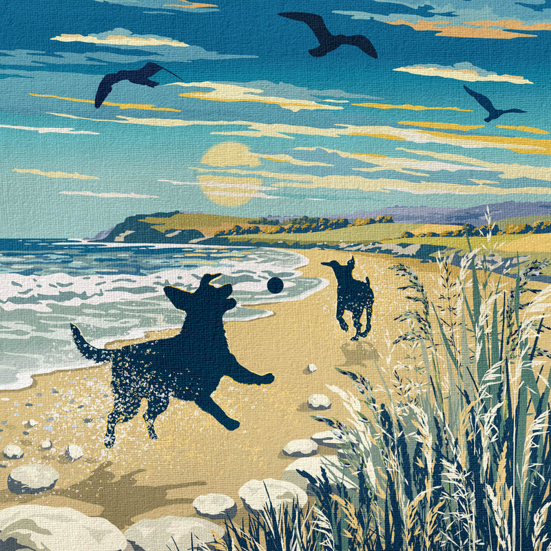 Limited Edition Beach Print of Two Labradors Playing - A Dog Lovers Gift.