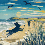 Limited Edition Beach Print of Two Spaniels Playing - A Dog Lovers Gift.