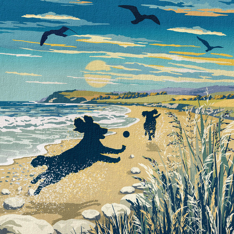 Limited Edition Beach Print of Two Spaniels Playing - A Dog Lovers Gift.