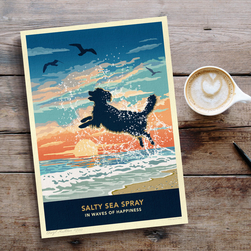 Golden Retriever or Flat-coated Retriever Limited Edition Seaside Print - A Dog Lover’s Gift.