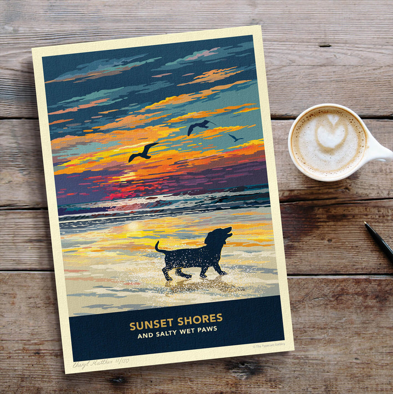 Dachshund Sunset Beach Print - A Limited Edition Dog Lover’s Gift.