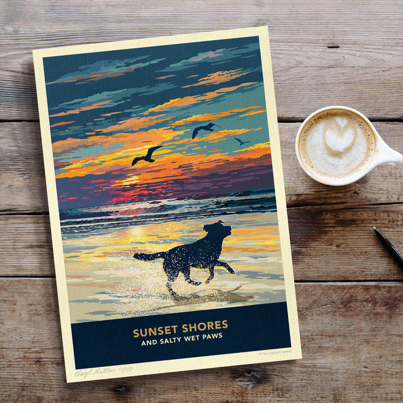 Labrador Sunset Beach Print - A Limited Edition Dog Lover’s Gift.