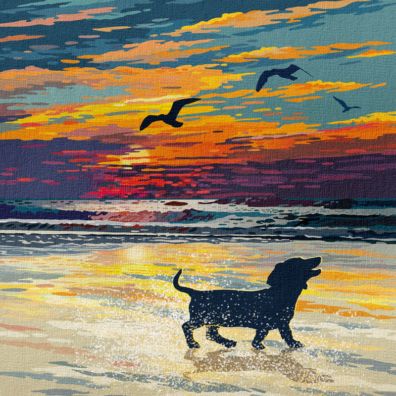 Dachshund Sunset Beach Print - A Limited Edition Dog Lover’s Gift.