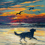 Golden Retriever or Flat Coated Retriever Sunset Beach Print - A Limited Edition Dog Lover’s Gift.