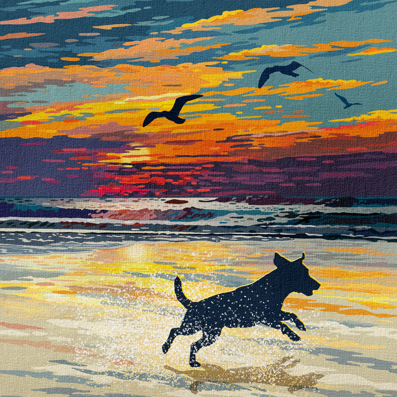 Jack Russell or Patterdale Terrier Sunset Beach Print - A Limited Edition Dog Lover’s Gift.