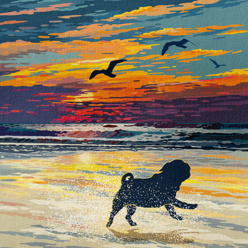 Pug Sunset Beach Print - A Limited Edition Dog Lover’s Gift.