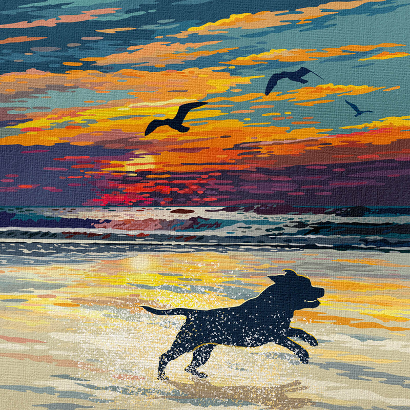 Staffordshire Bull Terrier Sunset Beach Print - A Limited Edition Dog Lover’s Gift.