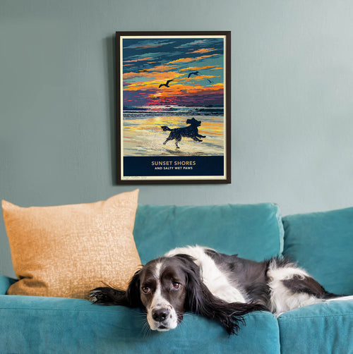 Spaniel Sunset Beach Print - A Limited Edition Dog Lover’s Gift.