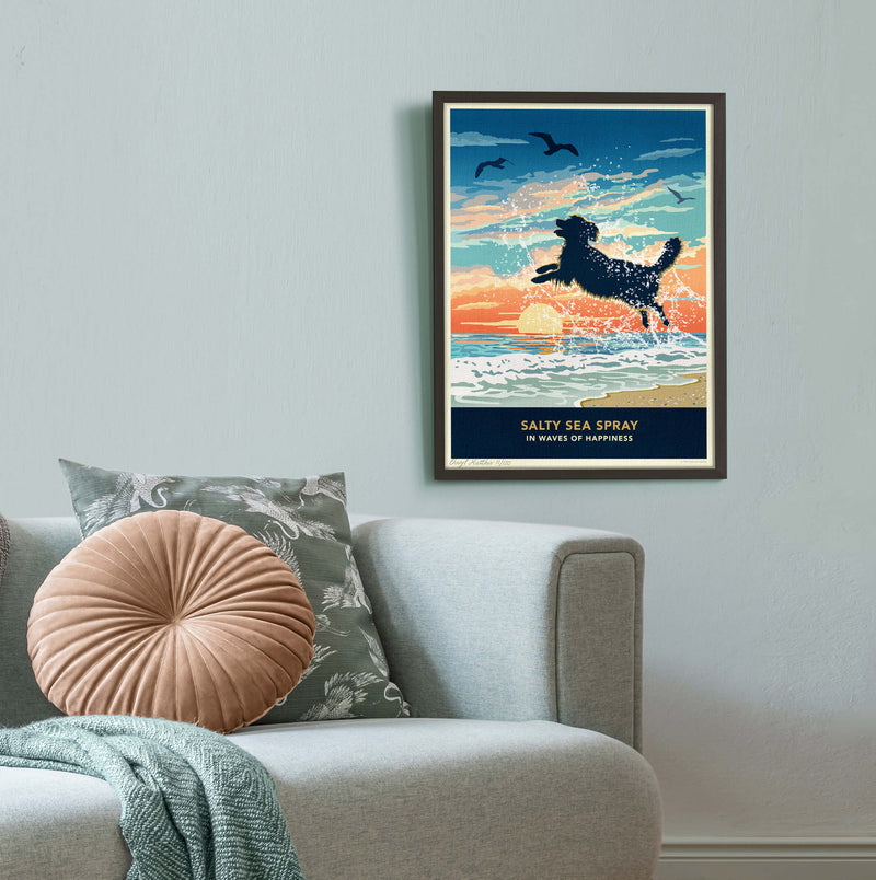 Golden Retriever or Flat-coated Retriever Limited Edition Seaside Print - A Dog Lover’s Gift.