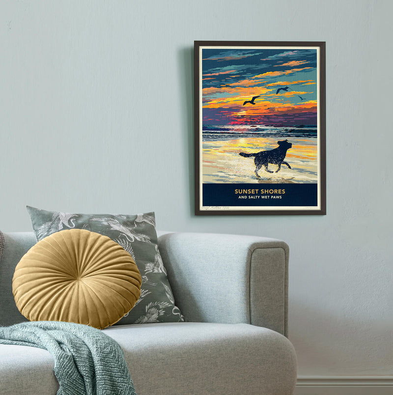 Labrador Sunset Beach Print - A Limited Edition Dog Lover’s Gift.