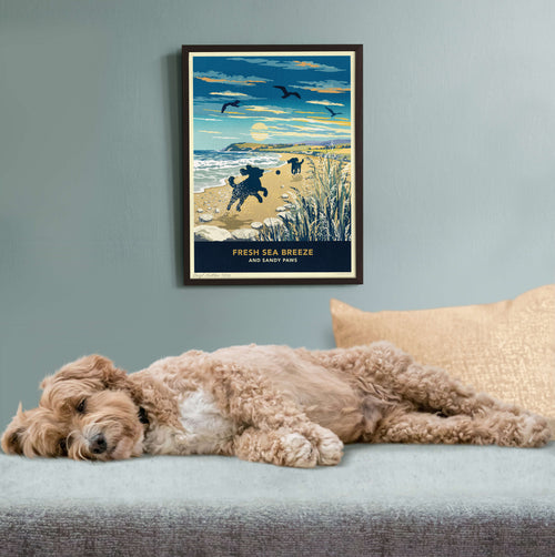 Limited Edition Beach Print of Two Cockapoos Playing - A Dog Lovers Gift.