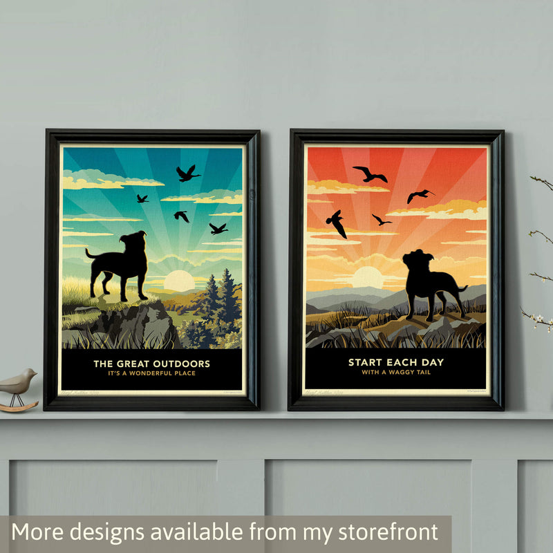 Staffordshire Bull Terrier Sunset Beach Print - A Limited Edition Dog Lover’s Gift.