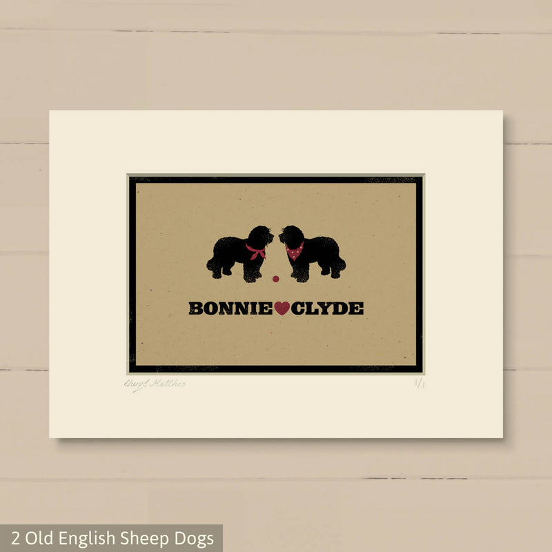 Personalised Old English Sheep Dog Print For One Or Two Dogs