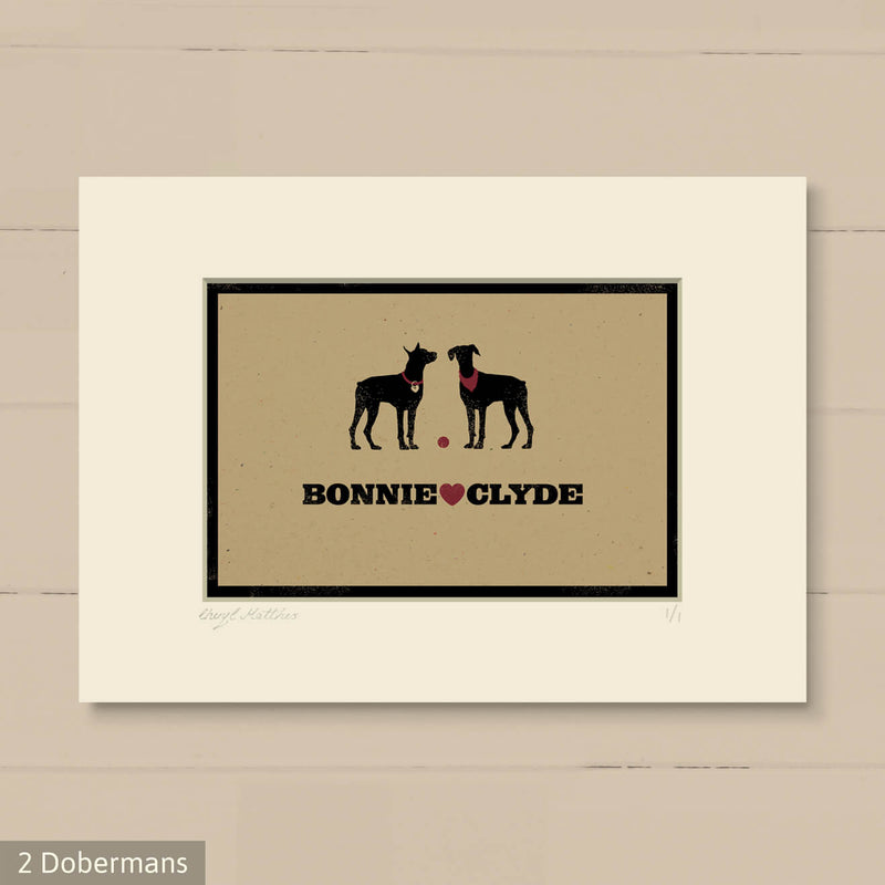 Personalised Doberman Pinscher Print For One Or Two Dogs