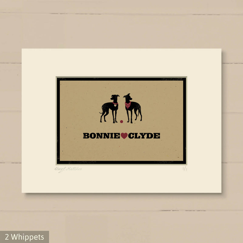 Personalised Whippet Print For One Or Two Dogs