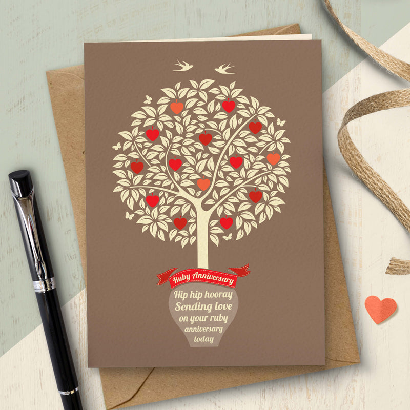 Ruby Wedding Anniversary Card - Tree Of Love