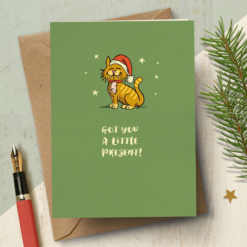 Funny Cartoon Cat Christmas Card