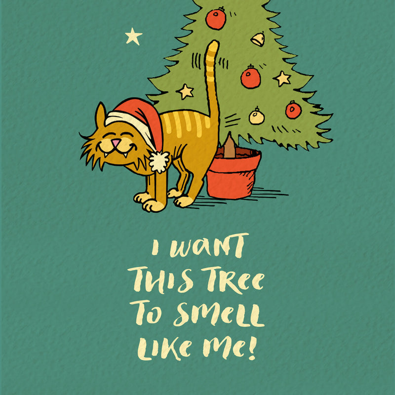 Funny Feral Cartoon Cat Christmas Card