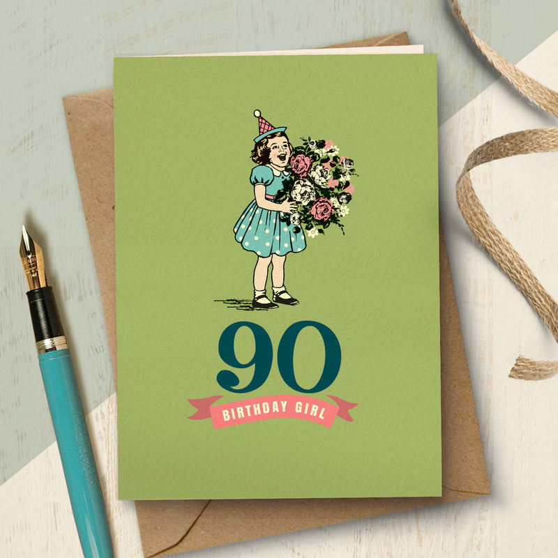 90th Milestone Birthday Girl Card